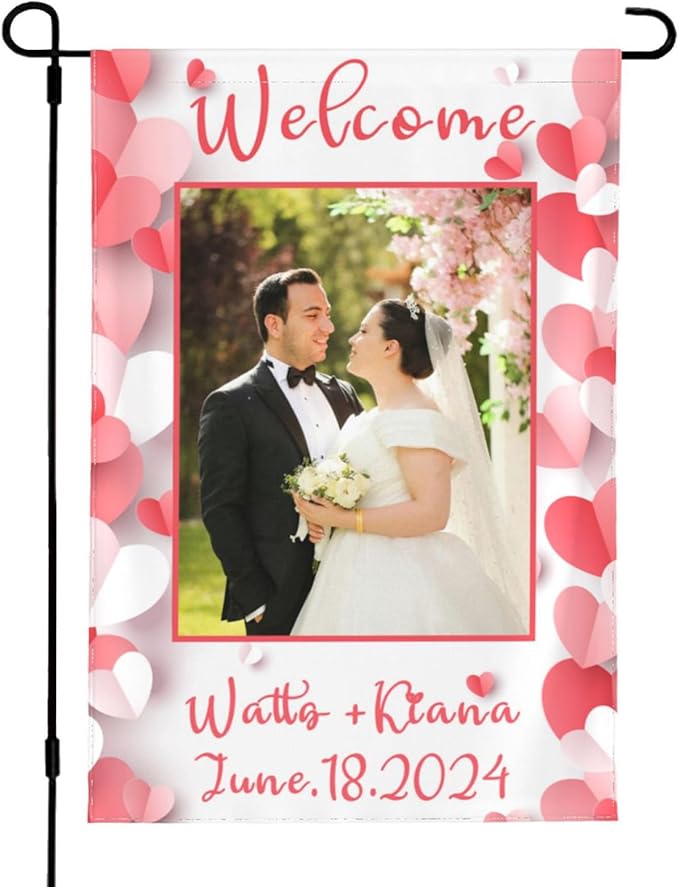 Custom Wedding Garden Flag Personalized Garden Flags Add Photo Name Date Decoration Banner For Ceremony Party Bridal Shower Memorial Anniversary (Custom Wedding Flags 1, 12x18(in))