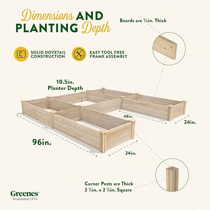 Greenes Fence Original Pine Raised Garden Bed, 8' x 8' x 10.5" U-Shaped Bed - Made in USA with American Pine