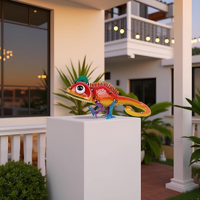 Metal Chameleon Statue Garden Decor- Outdoor Sculpture Garden Art Gift for Patio, Lawn, Backyard - Indoor Figurine for Birthday, Housewarming, Christmas