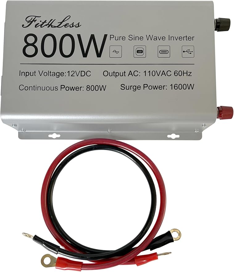 Pure sine Wave Inverter DC 12V Input and AC 110V Output with LCD Display, USB Output Port, Type-C Output Port(800W)