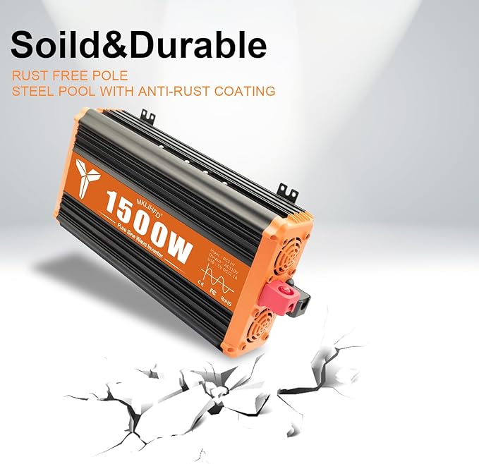 1500 Watt Pure Sine Wave Power Inverter 12V DC to 120V AC,3000W Surge Peak Power, Inverter for RV, Truck, Solar, Campers with 2 AC Outlet, 5V 2.0A USB, Remote Control Compatible with Lithium
