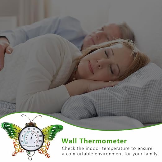 Indoor Outdoor Thermometer, Butterfly Wall-Mounted Thermometer Waterproof for Patio Garden Yard & Living Room, No Battery Needed