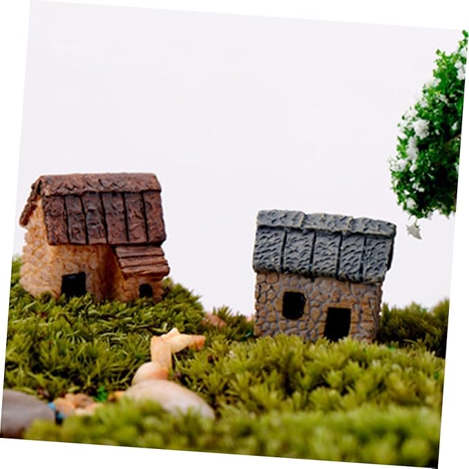 Fairy Garden Mini House Accessories, Miniature Village Hut Figurine Cottage, DIY Micro Landscape Decor Ornaments for Bonsai, Succulent Planting (B)