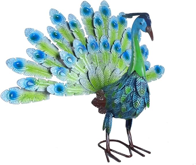 Small Peacock Statue Animal Sculpture Garden Decoration Metal Yard Art for Yard Outdoor Decoration (Green)