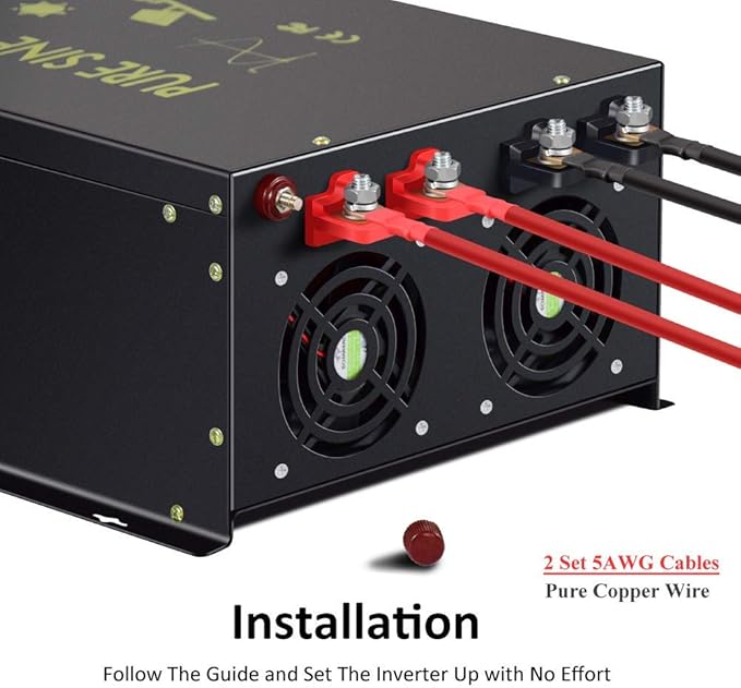 WZRELB Pure Sine Wave 5000W (10000W Surge) 12V Power Inverter DC to AC Power - Solar, RV (RBP-500012)