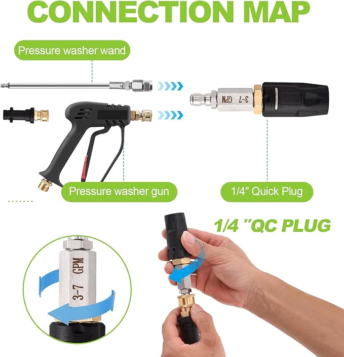 Adjustable Downstream Soft Wash Nozzle, Shooter Tip M5 Long Range Soap Twist Chemical Nozzle with 0-60° Spray Pattern, for Pressure Washer 1700-6000 PSI, 3-7 GPM, 1/4 in Quick Connect