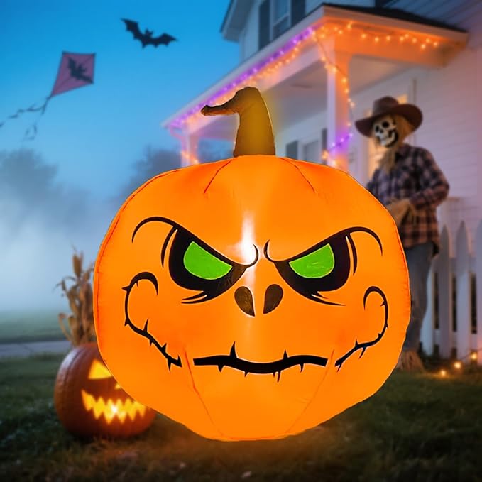 4FT Halloween Inflatable Pumpkin with Build-in LED Lights, Blow up Halloween Inflatable Outdoor Indoor Decorations Large Party Yard Decoration