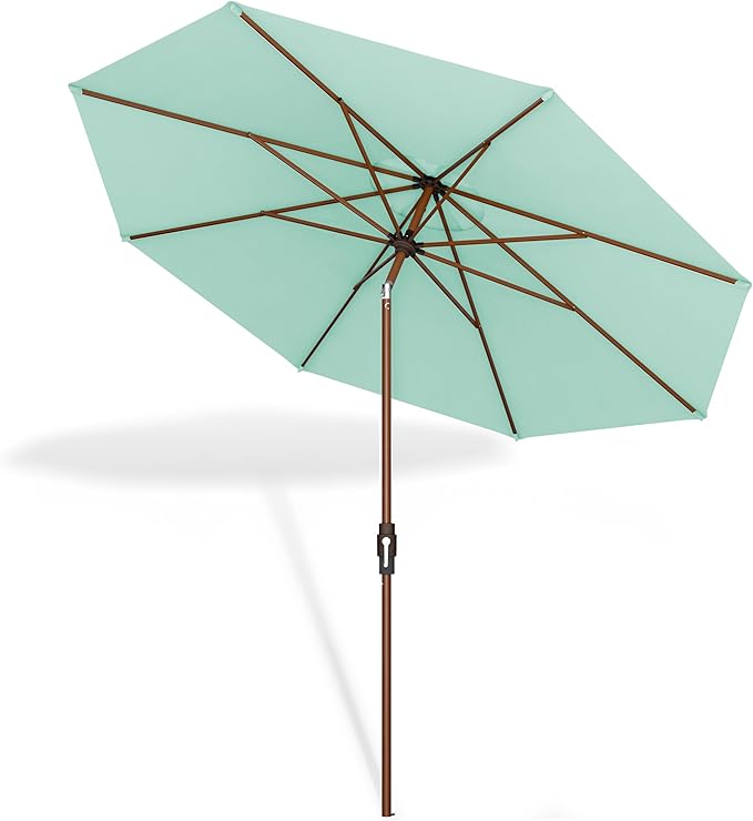 Midtown Umbrellas Sunbrella Umbrella Large Patio Umbrella 2-10 Feet in Canvas Glacier Fabric Auto-Tilt Aluminum Frame Backyard Umbrella, Deck Umbrella, Garden Umbrella & Porch Umbrella - Wooden Pole