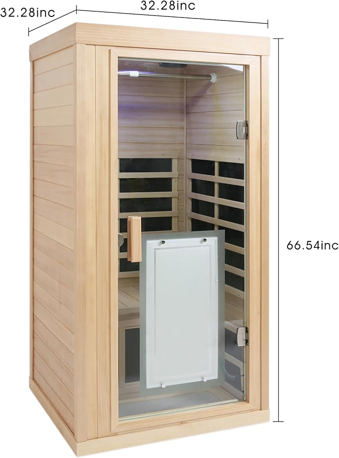 Infrared Sauna for Home One Person Far Infrared Hemlock Standard Indoor Sauna Room with Bluetooth Audio, Reading Light, Natural