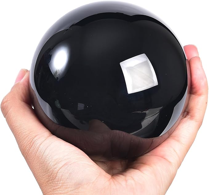 Black Obsidian Crystal Ball with Stand Large Healing Crystals Sphere for Meditation, Divination, Witchcraft 90-100mm/3.5-3.9"