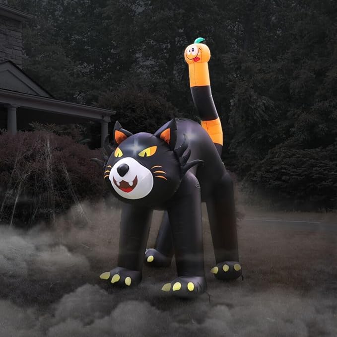 Haunted Hill Farm 10-Ft Tall Black Cat Blow Up Inflatable with Lights, Outdoor Halloween Inflatable Decoration for Lawn and Yard, Giant Spooky Holiday Decor