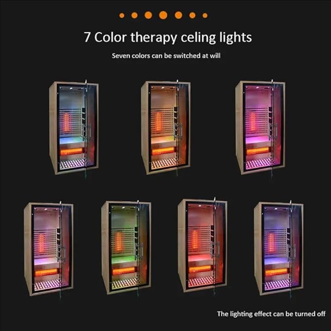 1 People Indoor Infrared Sauna, Low EMF Full Spectrum Red Heater with Carbon Heating Panels, Canadian Hemlock Wood, WiFi Control, 7-Color Starry Light, Reading Lamp, 1350W, 120V