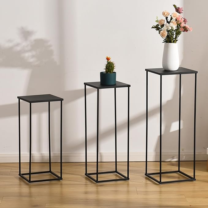 VINCIGANT 3PCS Metal Plant Stand Sets Metal Flower Stands,Black Pedestal Stands for Party Living Room Patio Decoration Tall Centerpiece Stands Planter Supporting Garden Home Decor