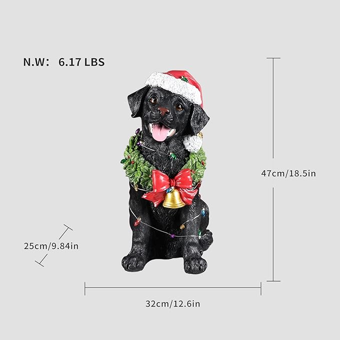 Christmas Outdoor Decoration Dog Statue, LED Light Cute Labrador Dog Sculpture with Santa Outfit & Lights for Garden and Yard, Indoor Holiday Décor Gift for mom and dad