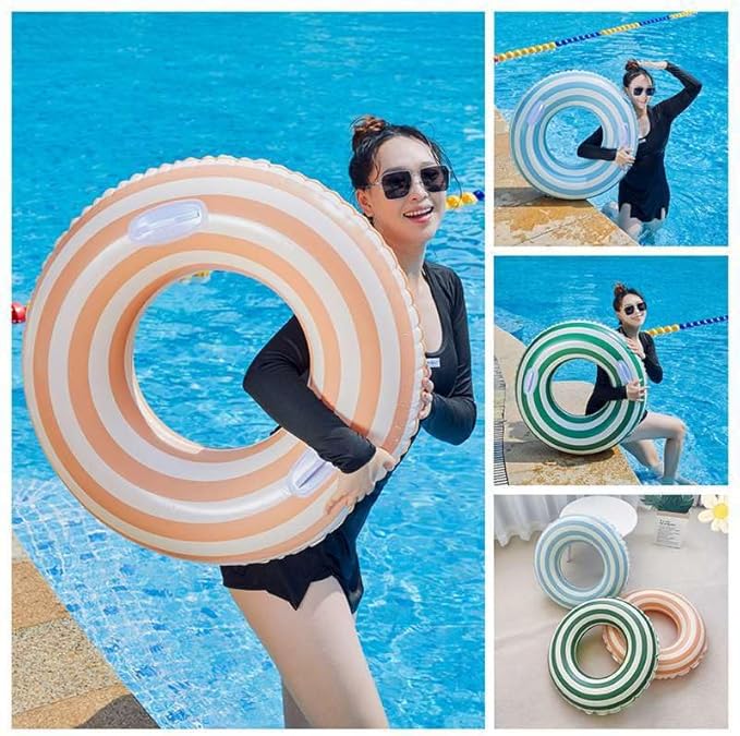 2 PCS Striped Pool Floats for Adults Swimming Rings Tube with Handles -Inflatable Pool Float Tube for Adults Pool Floats for The Beach, Party, Vacation