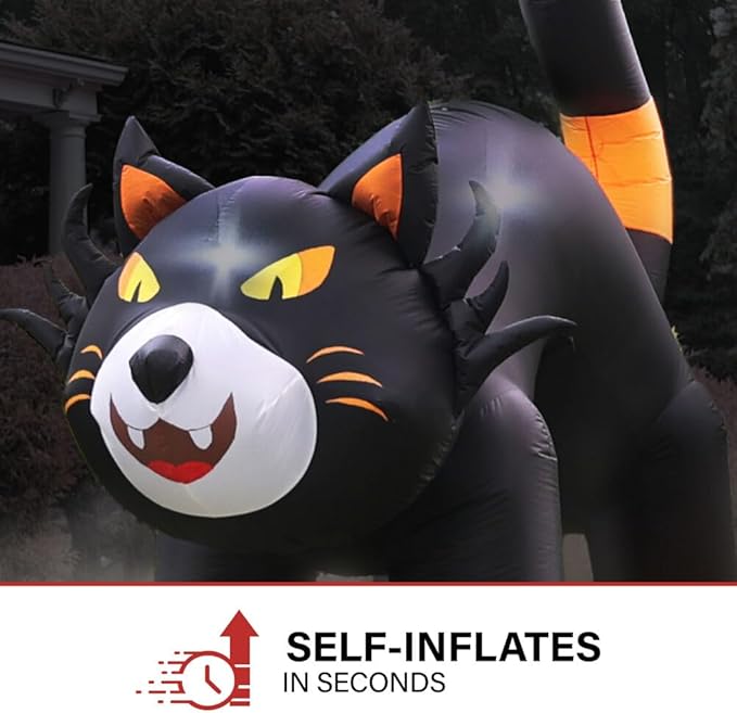 Haunted Hill Farm 10-Ft Tall Black Cat Blow Up Inflatable with Lights, Outdoor Halloween Inflatable Decoration for Lawn and Yard, Giant Spooky Holiday Decor