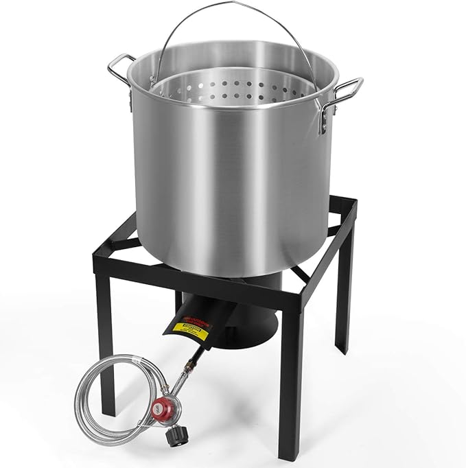 Barton 64 Quart X-Large Turkey Deep Fryer Steamer Burner BBQ Fair Clam Seafood Cajun Boiler Pot 64 Qt Capacity 100,000 High-Pressure Burner, 3PCS Set