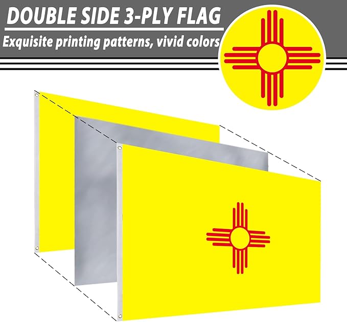 FLAGWIN New Mexico Flag 3x5 FT - 3 Ply Double Sided Polyester Flag with Brass Grommets - Vivid Color and Fade Proof State of New Mexico Flags 3x5 Outdoor