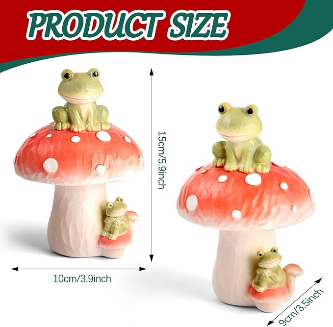 Frog Garden Decor Outdoor Statues, Mushroom Home Decor with Frog Figurines Outdoor Fairy Gardens Accessories Lawn Ornaments, Cute Garden Statues for Outside Yard Lawn Planters Art Decorations Gifts