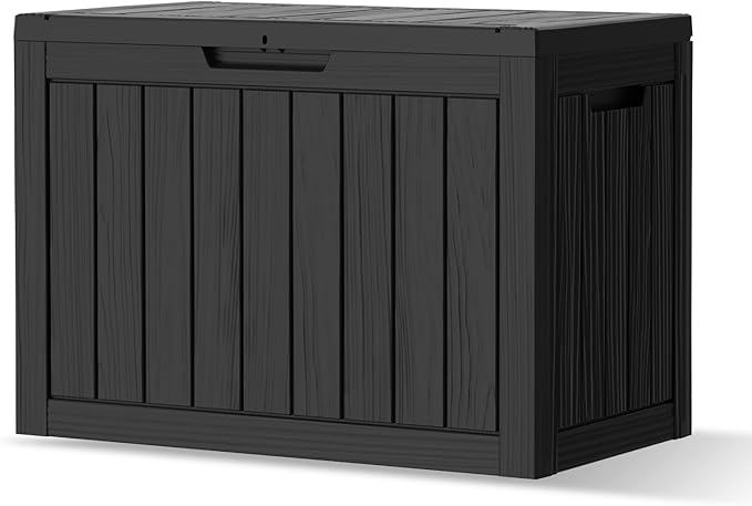 Outdoor Storage Box, Deck Box Waterproof 45 Gallon, Resin Outside Storage, Storage Bin for Package Delivery, Patio Furniture Cushion, Pool Accessories, Weatherproof and UV Resistant, Black