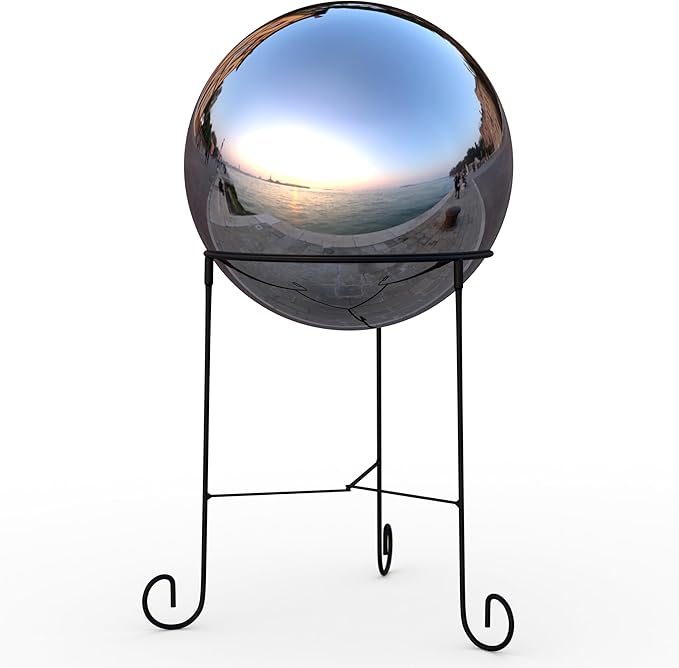 Lulu Decor, Silver Stainless Steel Gazing Mirror Ball Size 12 with Stand