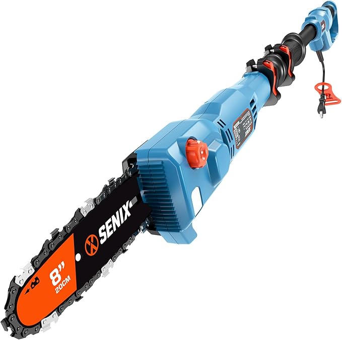 SENIX 8A Corded Electric Pole Saw | 8-Inch Cutting Bar & 14.8ft Max Reach Telescoping Pole, Lightweight Branch Cutter for Effortless Tree Trimming and Pruning