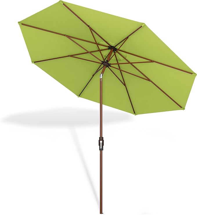 Midtown Umbrellas Sunbrella Umbrella Large Patio Umbrella 2-10 Feet in Macaw Fabric, Auto-Tilt Aluminum Frame Backyard Umbrella, Deck Umbrella, Garden Umbrella & Porch Umbrella - Wooden Pole