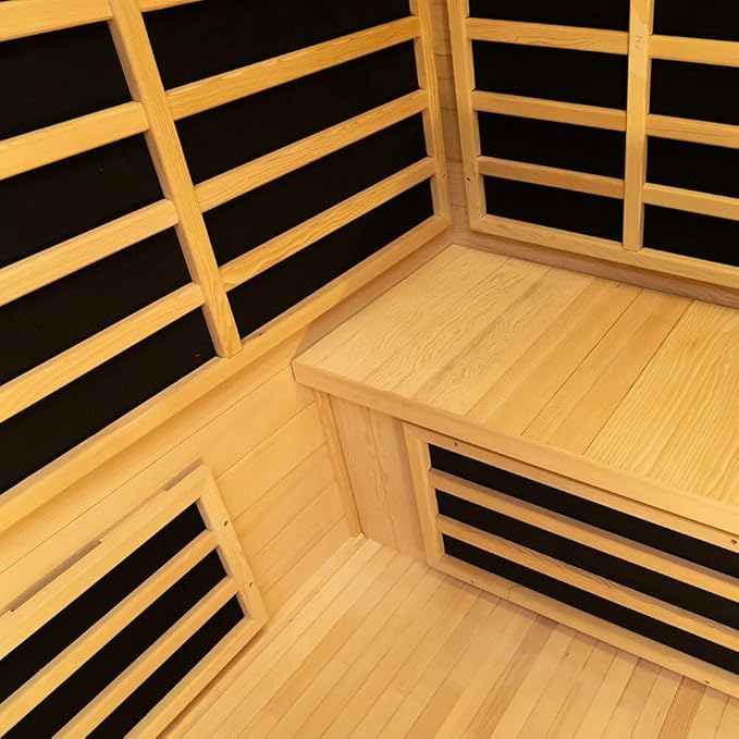 Low EMF Far Infrared Sauna for 4 Person, Canadian Hemlock Wood Sauna Room with Tempered Glass Door, WiFi Control, 220V, 12 Infrared Heaters, 3250W, Reading & 7-Color Starry Light, Oxygen Bar, Speaker
