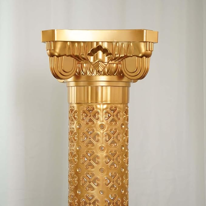Efavormart 4 Pack | Gold Crafted Venetian Inspired Pedestal Stand | Plant Pillar - 40" Tall PVC