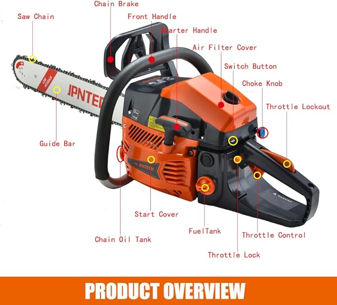 60cc Gas Chainsaw 20 Inch 2-Cycle Petrol Chainsaw Handheld Cordless Chain saw for Wood Cutting Forest Farm Garden Use