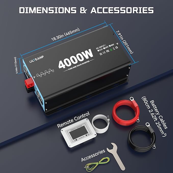 New 48V 4000 Watts Pure Sine Wave Inverter, 48V DC to 110V/120V AC Power Inverter with 4 AC Outlets, USB Port, Type-C Port for Truck, Vehicle, Power Outage, Remote Control with LCD Screen