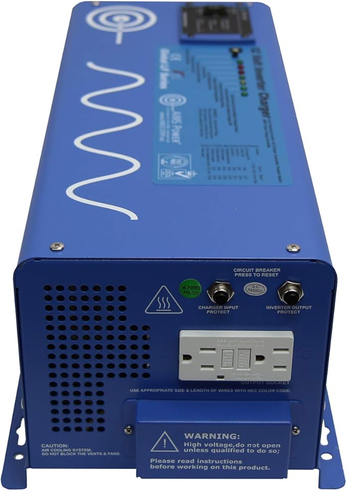 AIMS Power 3000 Watt 12 VDC Pure Sine Inverter Charger 120 VAC Output 100A Charger 30A Transfer Switch PICOGLF30W12V120VR