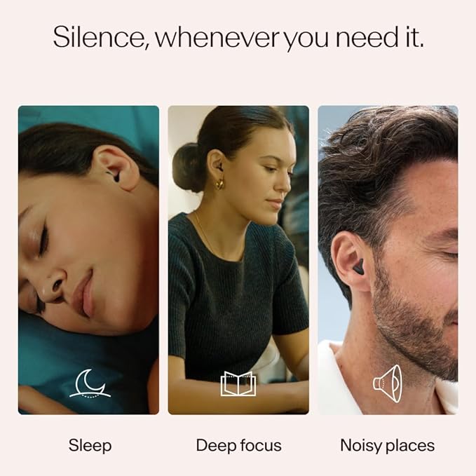 Alpine Silence Earplugs for Sleep, Focus & Travel - V-Shape Snug Fit & Soft Oval Tips – 4 Sizes XS/S/M/L - Comfortable, Reusable Hearing Protection - 22dB – Black