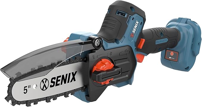 SENIX 20V 5" Mini Electric Chainsaw, Cordless Battery Powered Chainsaw, Brushless Small Handheld Portable Chain Saw, Best Gift for Men Dad Husband Fathers Gardener, Tool Only, CSX2-M3-0