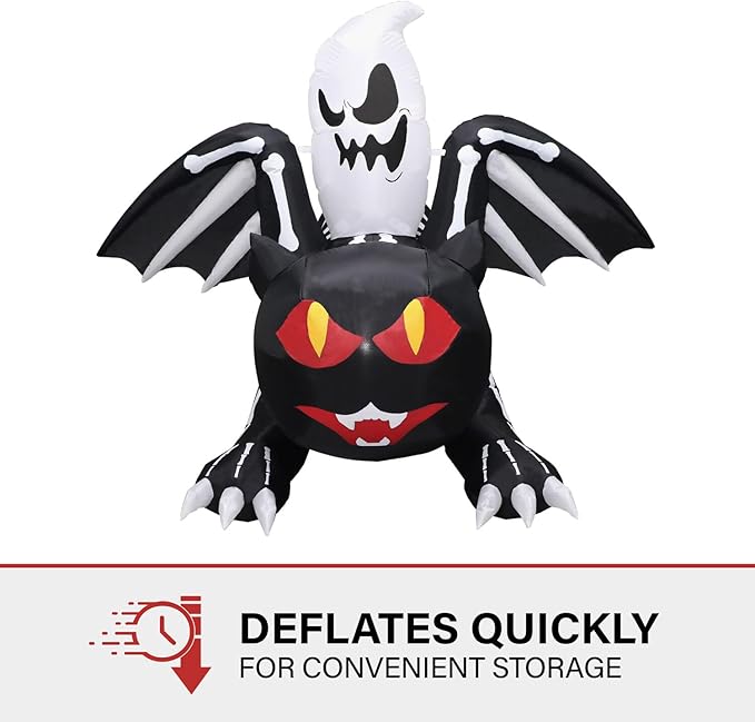 Haunted Hill Farm 5-Ft Tall Black Cat Bat Blow Up Inflatable with Red Eyes, Ghost, and Lights, Outdoor Halloween Inflatable Decoration for Lawn and Yard, Giant Spooky Holiday Decor