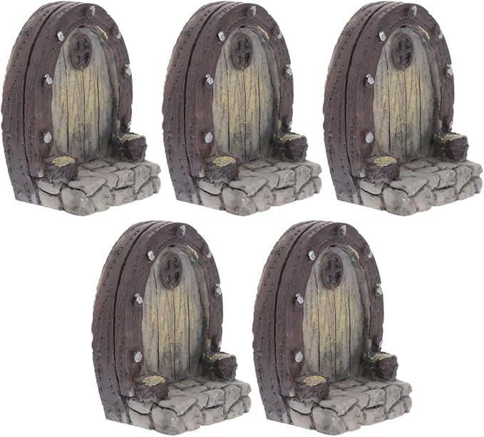 Mipcase Mini Garden Furniture Resin Simulation Wood Door for Micro Landscapes 5pcs Miniature Door Decorations for Fairy Garden Accessories and Pot Plants