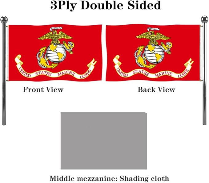 Jayus Embroidered US Marine Corps Military Flags 3x5 Outdoor - 340D Heavy Duty Nylon Double Sided Marine Corps Flag Banner with 2 Grommets