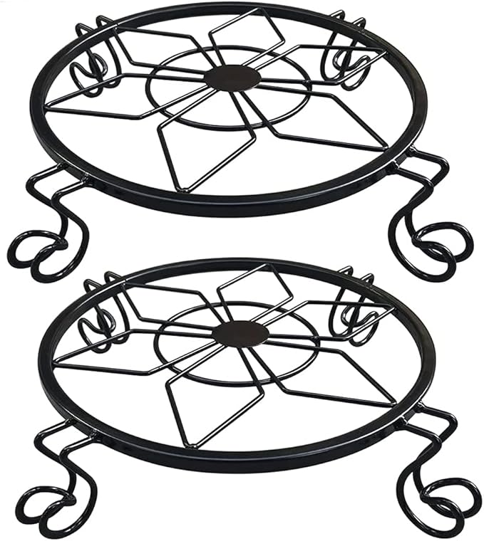 Flower Pot Stand Heavy Duty 2 Pack Planter Holder Indoor Outdoor Home & Garden Decor(Black)