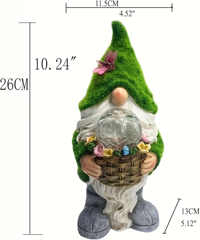 Garden Gnomes Statues, Outdoor Gnome Decorations for Yard Patio Lawn Porch, Home Decor Sculpture Figurine Holding Flower Basket Solar Lights, Cute Ornaments Ideal Gifts