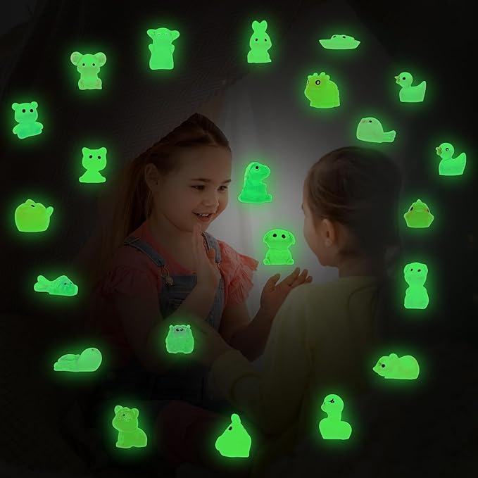 100pcs Luminous Mini Resin Animals Figures, Tiny Resin Animals Bulk, Glow in The Dark, for Miniature Fairy Garden Accessories Micro Landscape Aquarium Potted Decoration