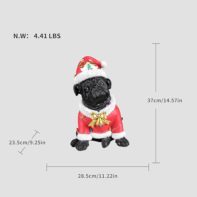Christmas Outdoor Decoration Dog Statue, LED Light Cute English Bulldog Sculpture with Santa Outfit & Lights for Garden and Yard, Indoor Holiday Décor Gift for mom and dad
