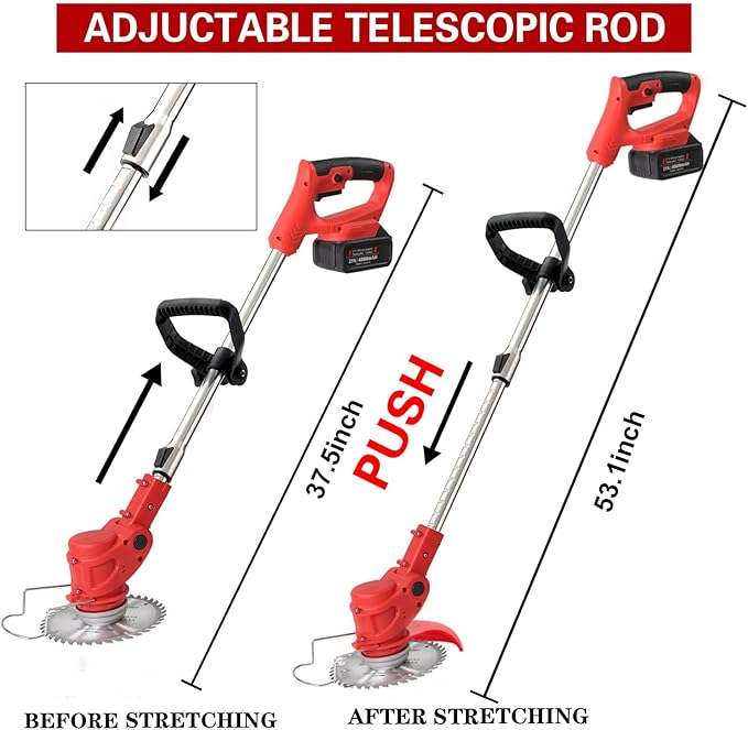 Weed Wacker Cordless Electric Brush Cutter Stringless Weed Eater with 2 Types Blades 2 Batteries Lightweight for Garden Yard Lawn Trimming/Pruning,1 Charger Red