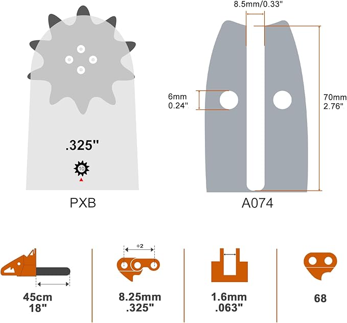 Savior 18 Inch Chainsaw Guide Bar and Chain Combo, .325" Pitch, .063" Gauge, 68 Drive Links for 025, 025C, MS250, MS251, MS251C-BE Chainsaws, Replacement 183PXLBA074 578780 (3*Chains+1*Bar)