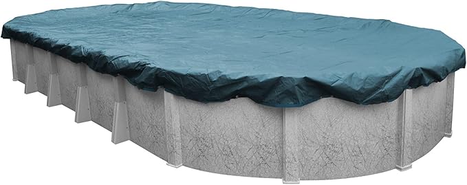 Pool Mate 10 x 15 ft Deluxe Blue Winter Oval Pool Cover for Above Ground Pools, 4 ft Overlap (14 x 19 ft Cover Size), Solid 10 x 10 Scrim, 2.91 oz/yd2, 12-Year Warranty, Style: 581015-4A