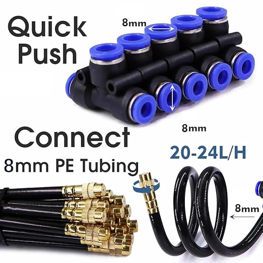 360° Automatic Drip Irrigation Kit - 5/16'' Tubing, Adjustable Spray Nozzle, Copper Atomizing System for Garden/Lawn/Greenhouse, Multi-Directional Rotation, Quick Connectors, 16.4FT