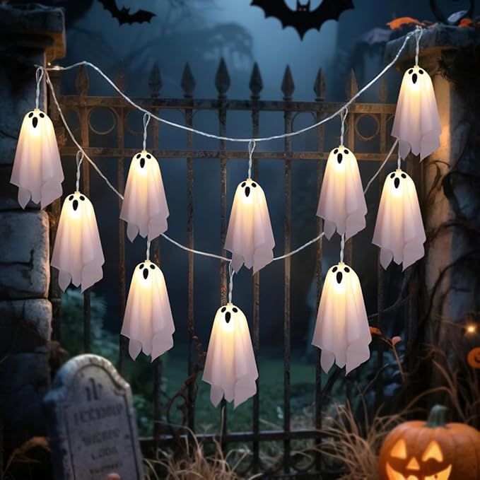10p Halloween Decorations Outdoor,Ghost Decoration with Remote Control String Lights,Halloweens Party Decoration Indoor Porches Yards Gardens Lawn