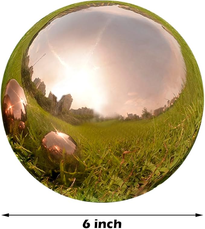 Nerien 6 Inch Gazing Ball, Stainless Steel Garden Mirror Globe, Polished Ornament Sphere, Hollow Floating Reflective Hemisphere, Home Outdoor Pond Housewarming Swimming Pool Decoration Gift, Rose Gold