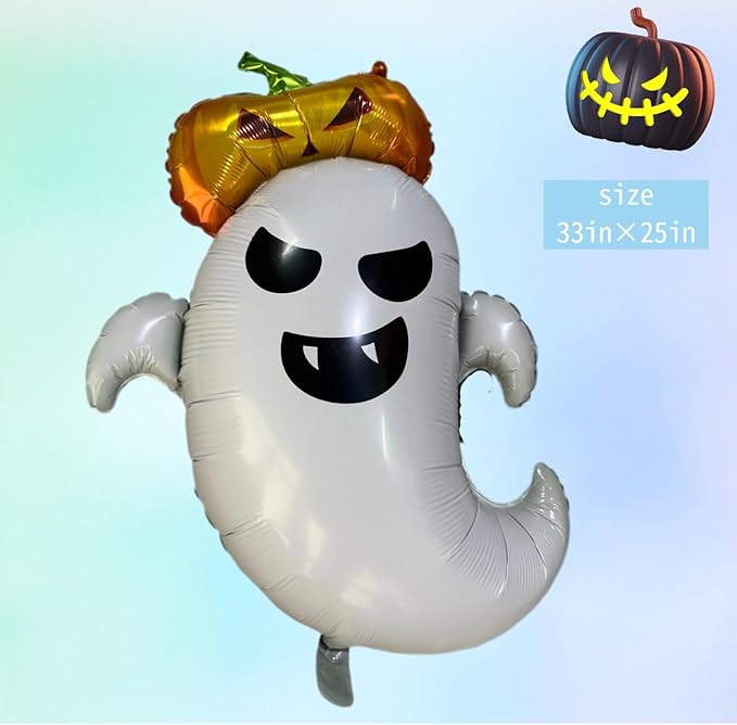 7 Pcs Halloween Ghost Foil Balloons Ghost Pumpkin Bat Spider Cat Monster Scary Decorations Cute Mylar Balloons Kit for Trick or Treat Party Decor Supplies for Indoor Outdoor Boo Day Party Supplie