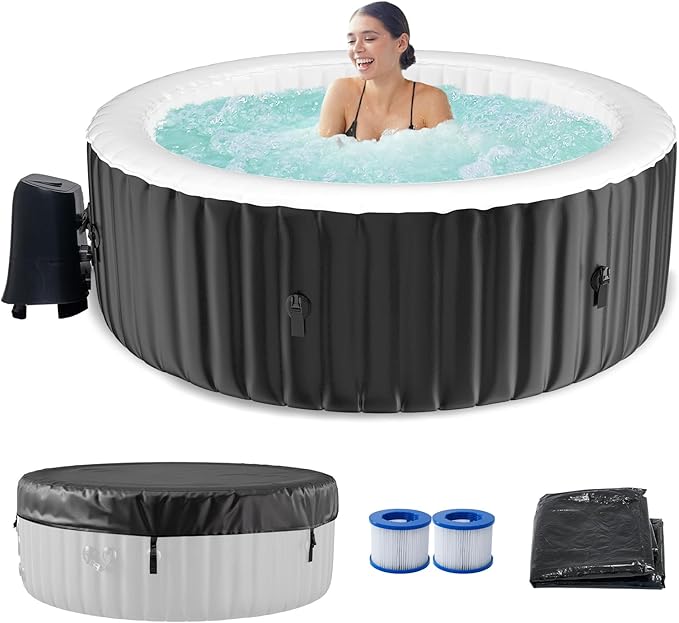 LILYPELLE 2-4 Person Inflatable Hot Tub, Large Portable Hot Tub with 120 Bubble Jets, Outdoor Spa Round Bathtub Set Included Heater Pump, Filter and Insulated Cover, 71" X 71" X 25"