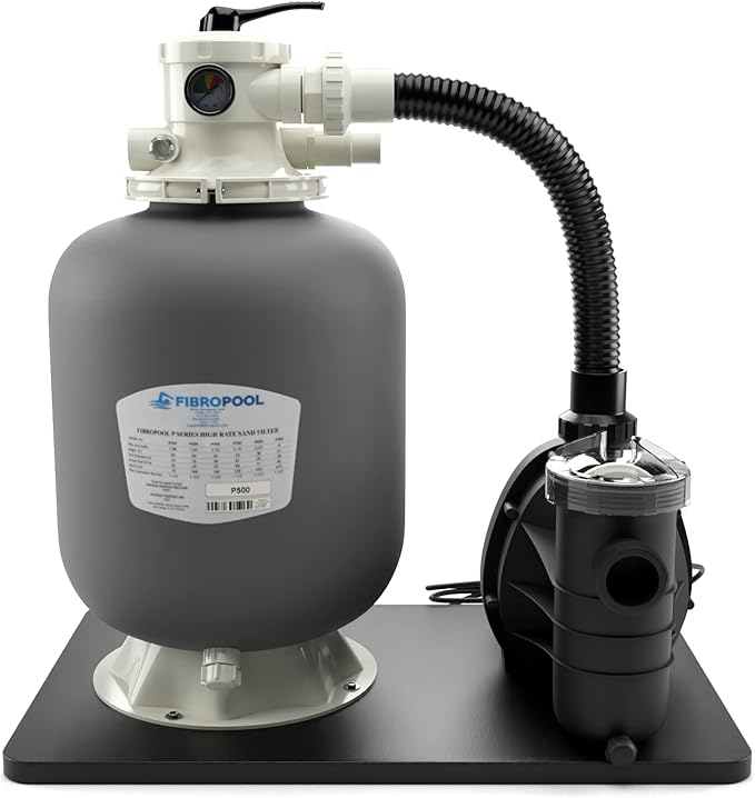FibroPool Sand Filter Pump System For Above Ground Swimming Pools - Designed and Assembled in USA - Hose Adapters Included - High Efficiency - FSP Series (FSP16) Black